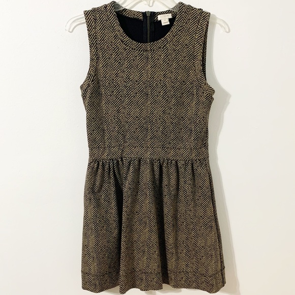 J. Crew Factory Style 06624 Sleeveless Ponte Knit  Dress Taupe Black Herringbone - Picture 2 of 12
